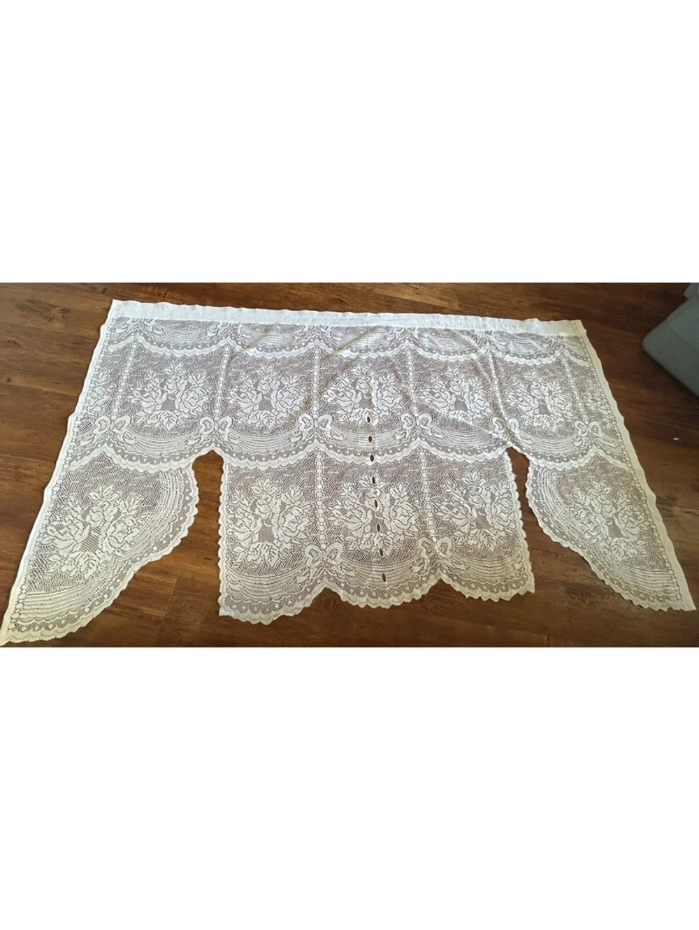 Vintage White Crochet Lace Curtain Valence Panel